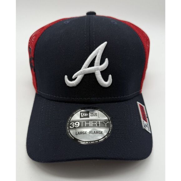 Atlanta Braves Hat Cap Fitted‎ Mens Large Red Blue MLB Baseball Florida New Era - Picture 1 of 6